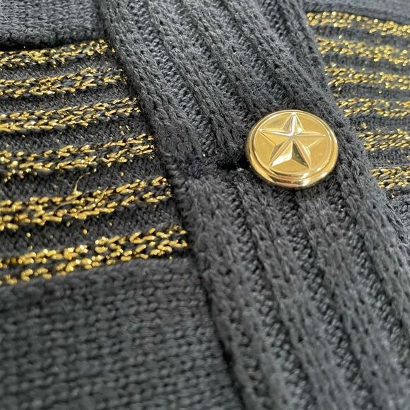 Barra of Italy Wool Blend Navy Blue Metallic Gold Military Style Button Cardigan - Picture 9 of 11
